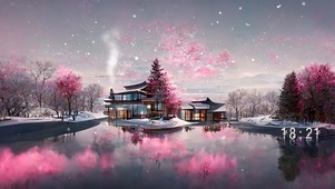 湖景飘雪