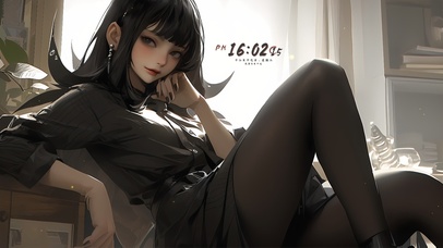 俏皮短发黑丝少女