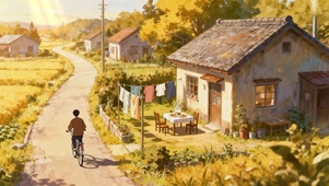 傍晚乡下温馨光景