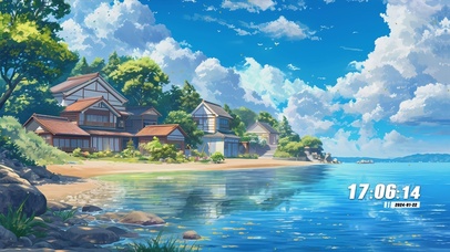 蓝天白云房屋树木海景