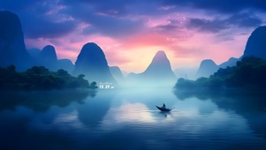 夕阳桂林山水