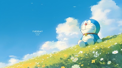 4K可爱夏日草地机器猫