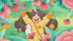 躺在花丛中女孩