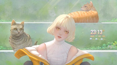 4K可爱女孩和猫咪