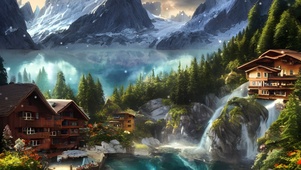 雪山下的木屋