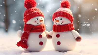 雪天温馨雪人