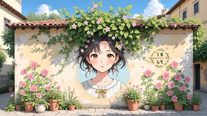 美丽女孩墙绘