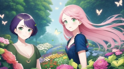 森林花丛中的女孩