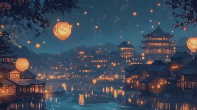 华灯初上的古镇