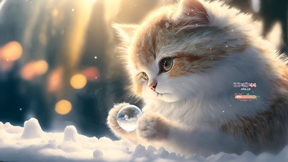 可爱猫咪玩雪球