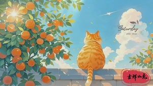 温馨插画一只橘猫