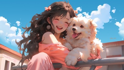 可爱的女孩和小狗