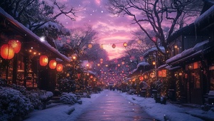 紫色古镇晚霞风景