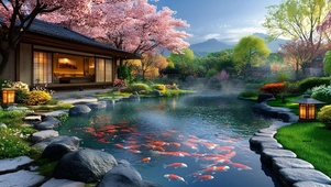 护眼山庄水池锦鲤