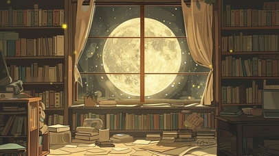 圆月静谧书房