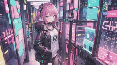 赛博科技电脑房少女