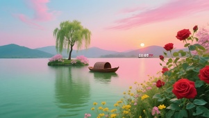 唯美湖景小船