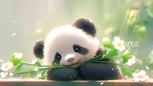 可爱花朵熊猫