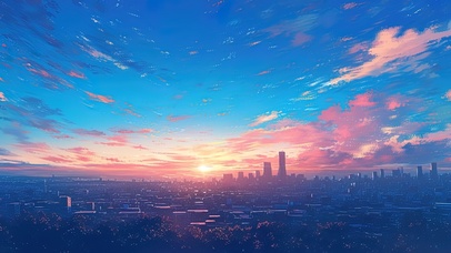 俯瞰日落城市风光