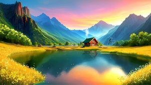 靠山的河边小屋