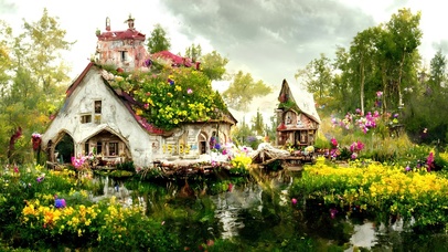 4K唯美治愈童话花朵木屋