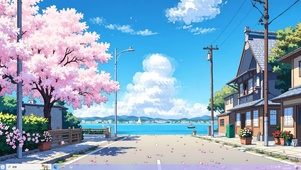 唯美樱花海景街道主题
