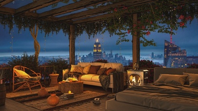 唯美治愈雨夜城市天台