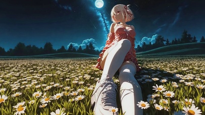 月空下的性感白丝美女