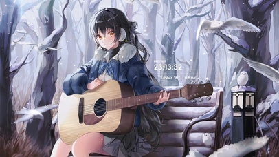 治愈可爱冬季吉他少女