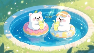 夏日泳池小熊
