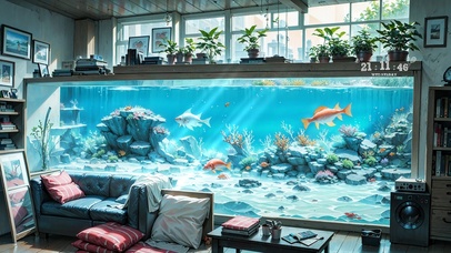 4K唯美治愈水族箱房间