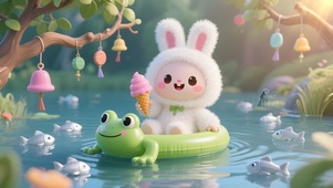 夏天戏水小兔