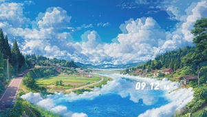 蓝天白云树木河流