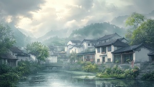 阴天里的古镇风景