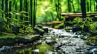 雨中竹林