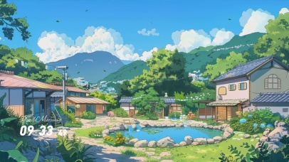 护眼蓝天白云树木