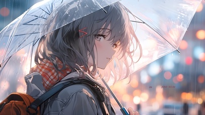 雨中的短发少女