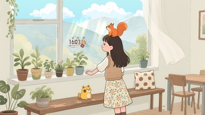 韩系复古插画少女