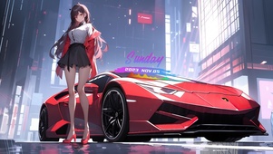 时尚跑车长腿少女
