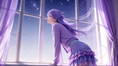 4k紫色长发美女