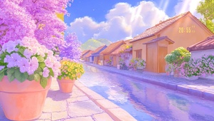 治愈糖果色樱花溪流