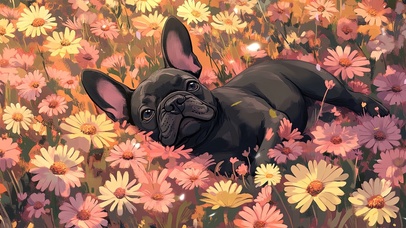 躺在花海中的小法斗