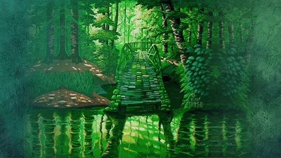 绿荫之森-碧水之桥（护眼油画）