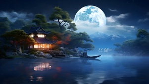明月湖水小船