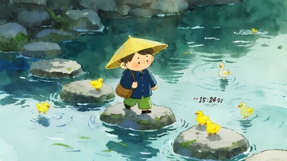 水墨治愈系插画4K