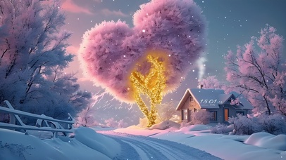 粉色冬季小屋