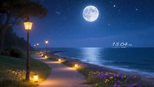 夜晚海边小路