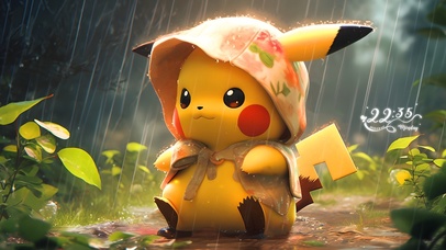 雨中可爱皮卡丘