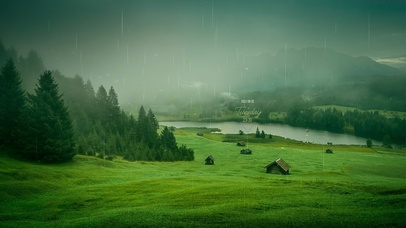 护眼雨天青丘绿林