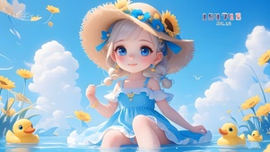 水中嬉戏的小女孩
